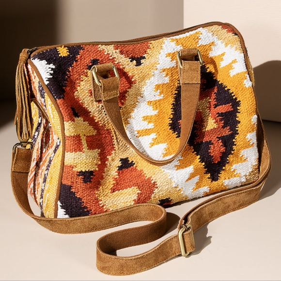 Handmade Boho Chic Satchel / Boston Bag - Navajo Aztec Inspired Design - Picture 4 of 8